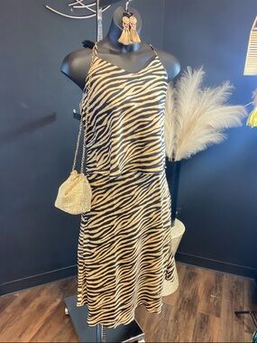Zebra Print 2piece Satin Slip Skirt Set in Tan and Black